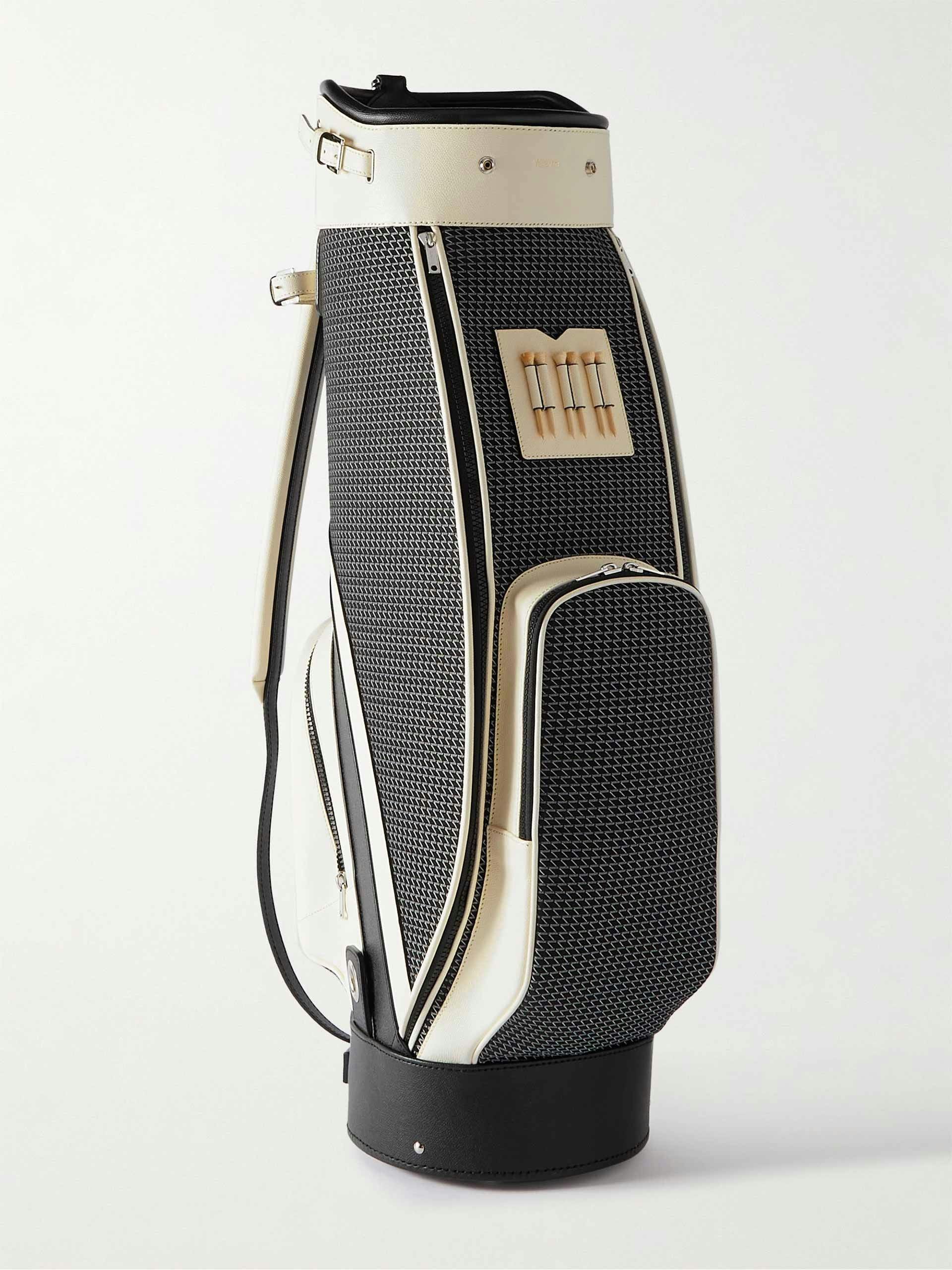 Leather-trimmed canvas-jacquard golf bag